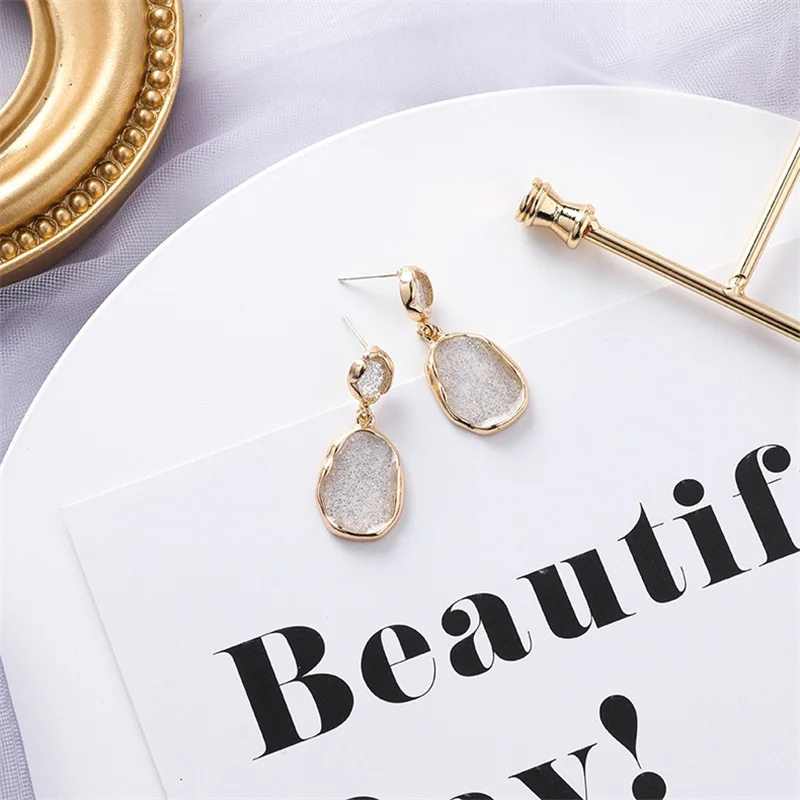 Korea Trends Geometry Acrylic Pendant Earrings Color Metal Long Women Summer Simple Joker Jewelry Accessories | Украшения и