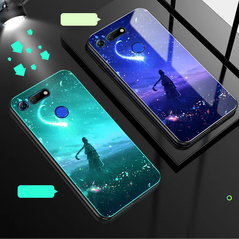 H Светящийся чехол для телефона huawei Honor View 20, чехол 6,4 дюйма, закаленное стекло, задняя крышка для huawei Honor View 20, силиконовый чехол - Цвет: H