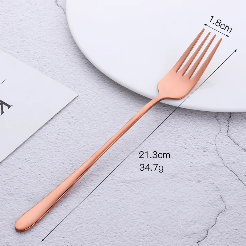 RoseGold-8 Pcs 8 шт., корейские вилки, столовая вилка с длинной ручкой для десерта, салата, фруктов, вилки из нержавеющей стали, столовая посуда, стейк, Золотая вилка, для ресторана, вечерние - Цвет: RoseGold-8 Pcs