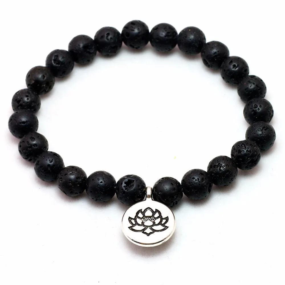 Браслет Mala Beads для женщин натуральный камень черная лава браслеты лотос