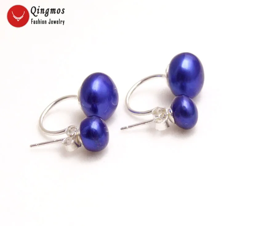 Женские серьги с натуральным жемчугом Qingmos круглые плоским синим 8 11 мм
