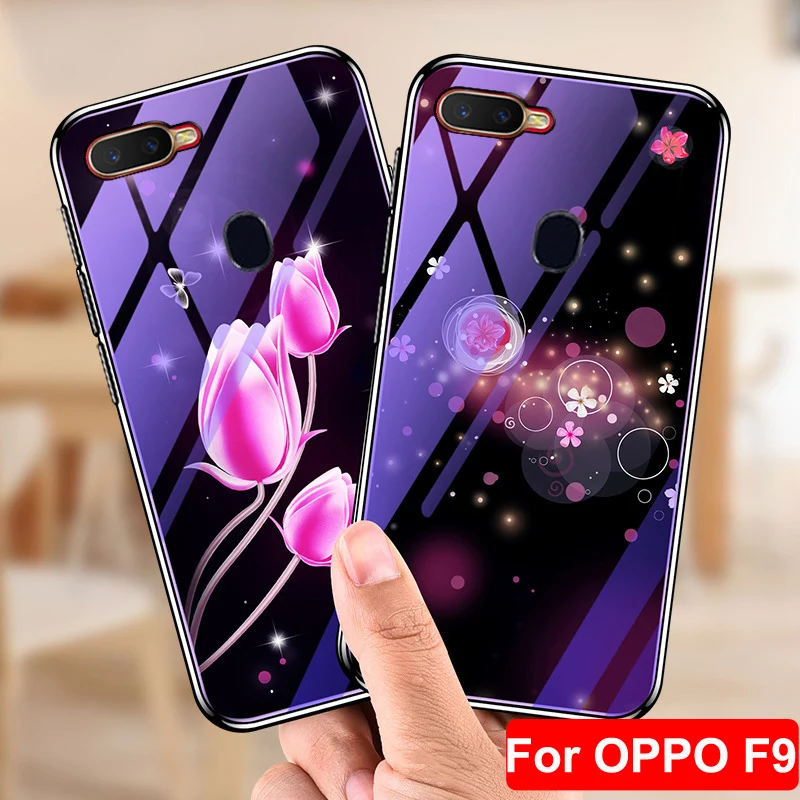 Чехол для OPPO F9 с изображением цветов и мультипликационных героев Синий чехол из