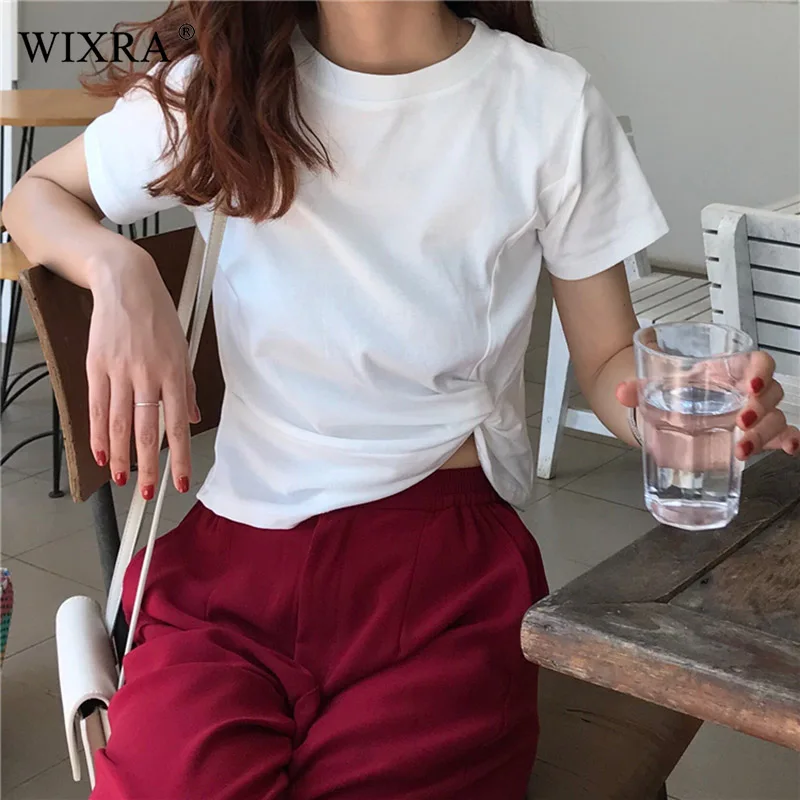 Женская футболка с круглым вырезом Wixra элегантная Однотонная ярких цветов