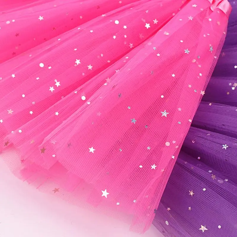 

Women Girls Multi Layered Tutu Skirt Solid Color Ballet Dance Costume Glitter Star Sequins Satin Elastic Waistband Underskirt