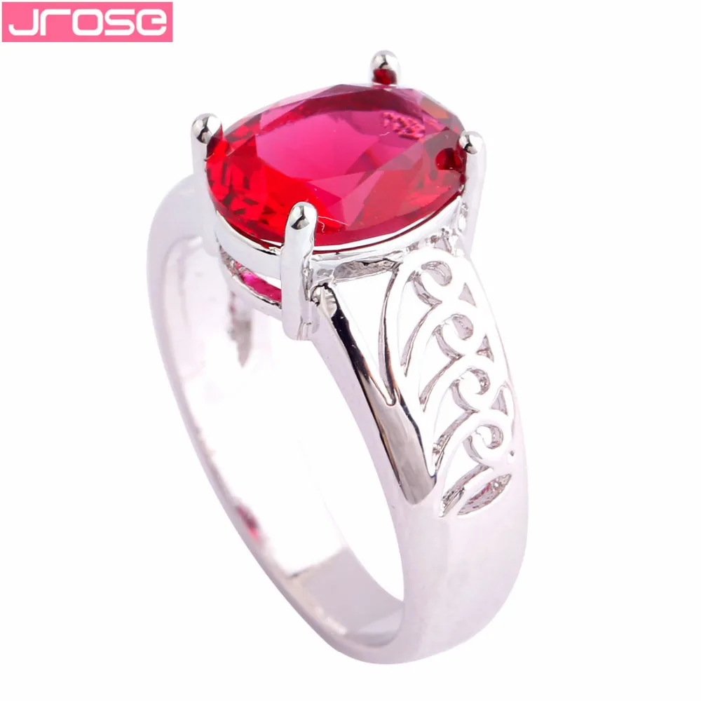 Женские кольца с овальным вырезом JROSE обручальные серебристого и красного цвета