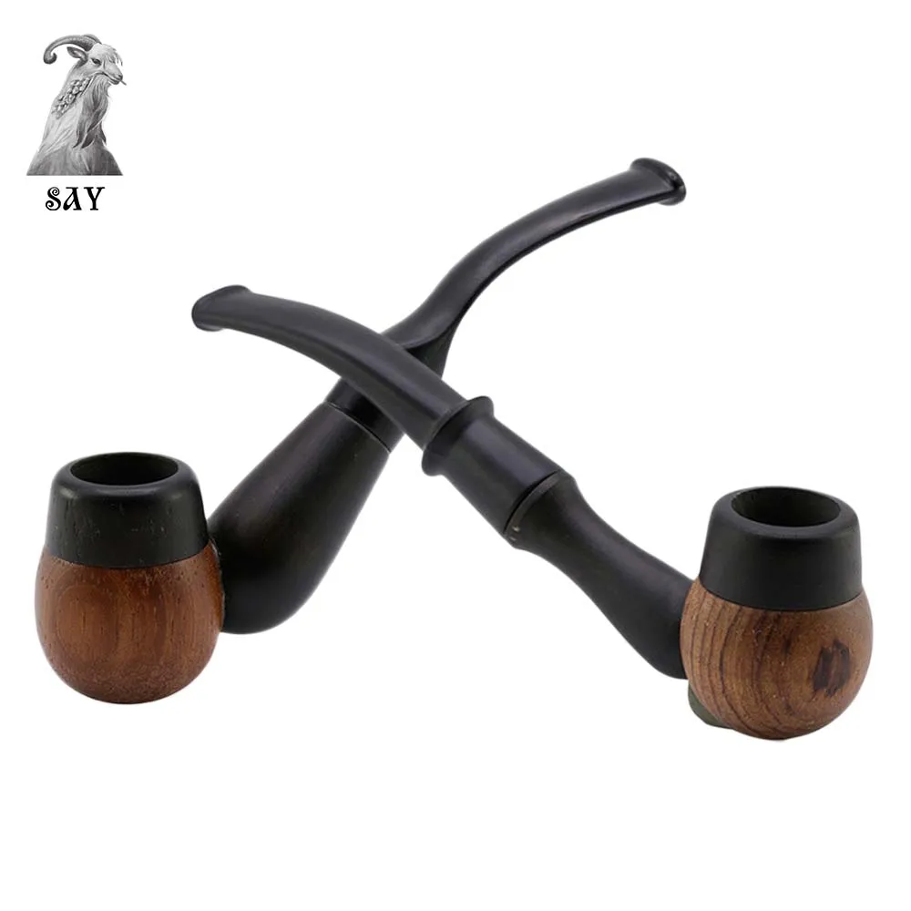 

SY 1 Pcs Black Ebony Wood Pipe 103mm Bent Type Smoking Pipe Portable Durable Tobacco Cigar Pipes Wooden Pipe Smoke Accessory