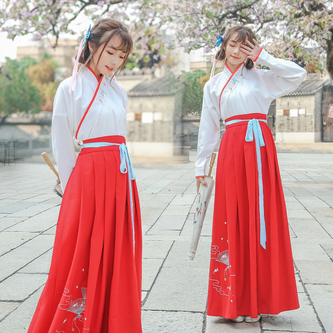 Hanfu Женский китайский стиль студенческий костюм династии Хань женский народный