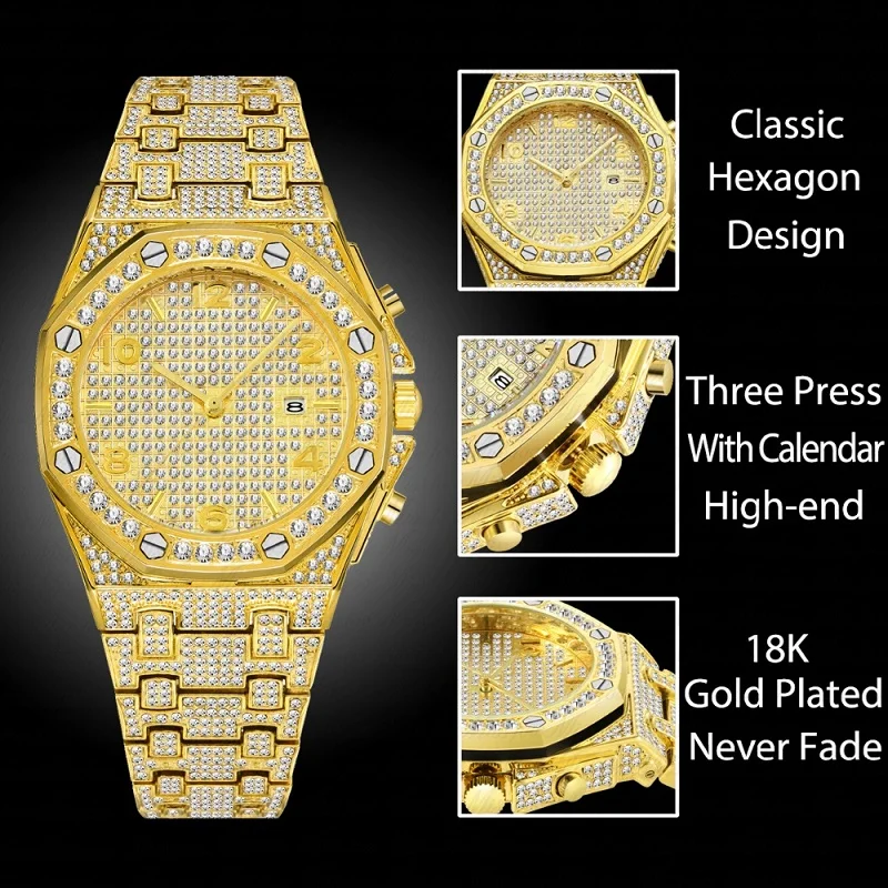 HOtTop бренд класса люкс бриллиантами часы трендовые уникальный FF 18k золотые
