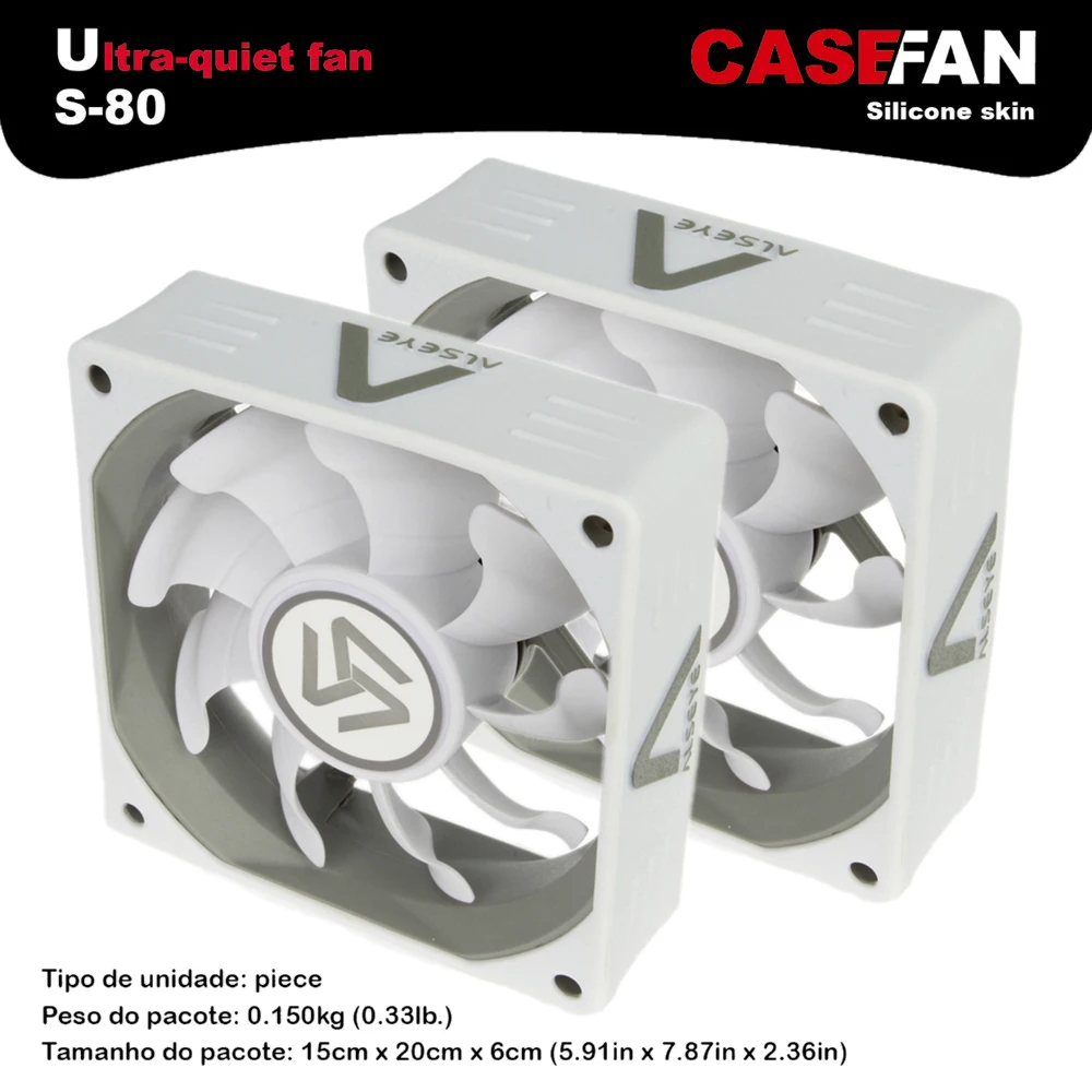 ALSEYE 2 шт. компьютерный корпус вентилятора 80 мм белый силиконовая кожа 2000 ОБ./МИН.