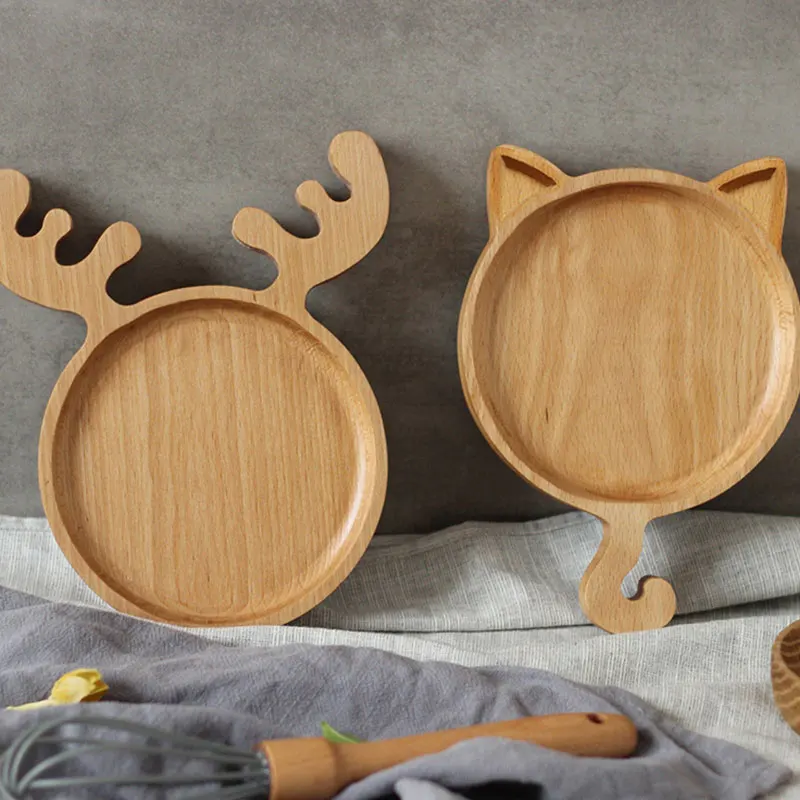 1Pc Quality Beech Rabbit Face Wood Dinner Plate Cute Animal Pattern Food Fruits Dish Wooden Service Kid's Dining Tray | Дом и сад