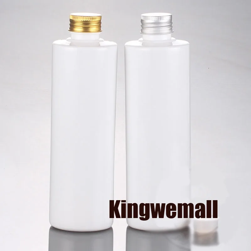 

wholesale 250ml White round cosmetic packaging bottle with aluminum top cap bottle 300pc/lot