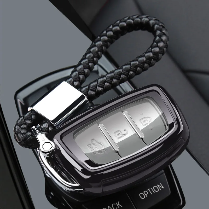 black with chain Корпус умного ключа Крышка для hyundai I30 I20 IX25 IX35 Santa Fe Solaris Elantra акцентная Соната весь защитный держатель для ключей - Название цвета: black with chain