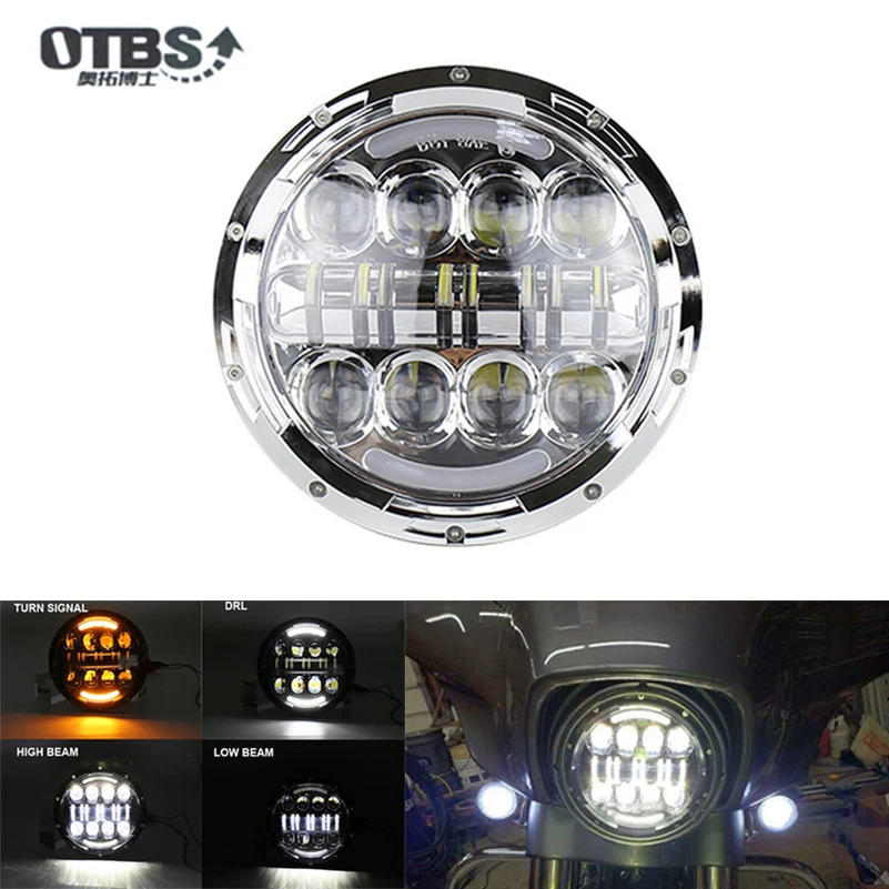 

OTBS 7 inch LED Headlight with DRL Halo for Harley Ultra Classic Electra Glide Street Glide Fat Boy Road King Headlamp