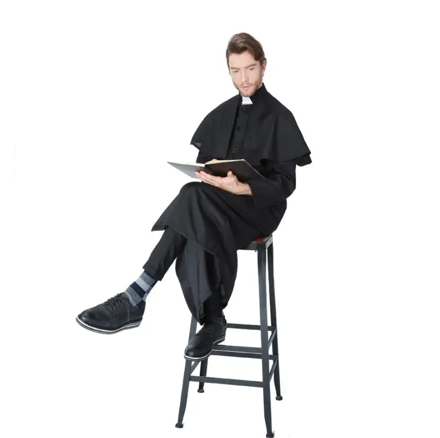 Черные классические костюмы священника взрослых Для мужчин Хеллоуина Костюмы