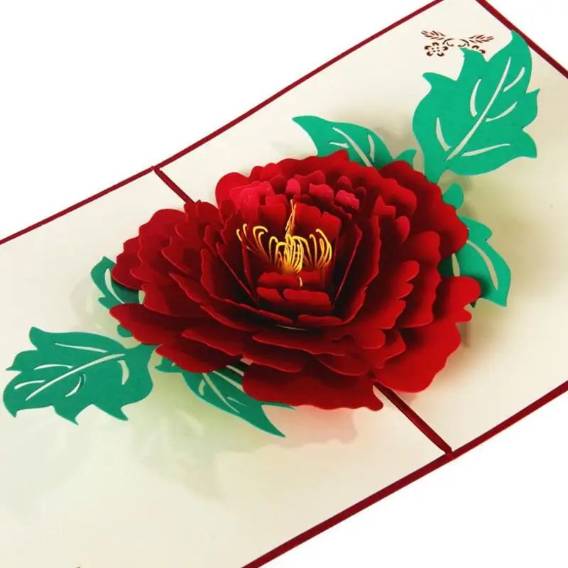 

3D Peony Handmade Pop Up Greeting Card Thanks You Cards for Lover Happy Birthday Gift Card with Envelope 3pcs/lot