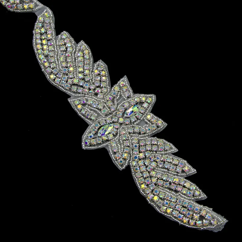 1 ярд серебро/золото AB ручной работы цветок шитье Rhinstone аппликация 4 шт Цветы цепи