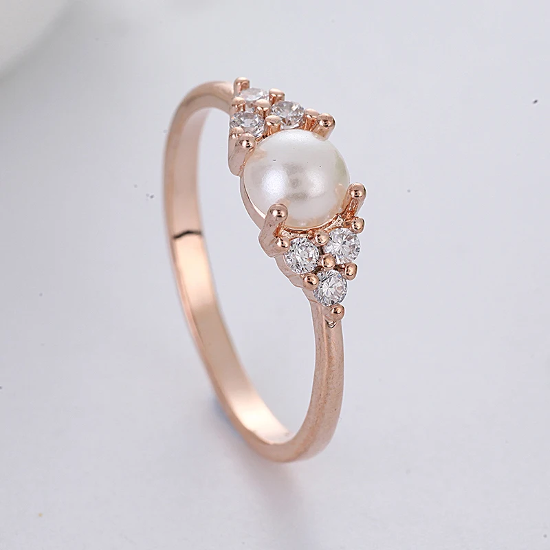 

Elegant Round Imulated Pearl Ring With Rhinestone Female &Gold Engagement Rings For Women Wedding Jewelry Z5D134