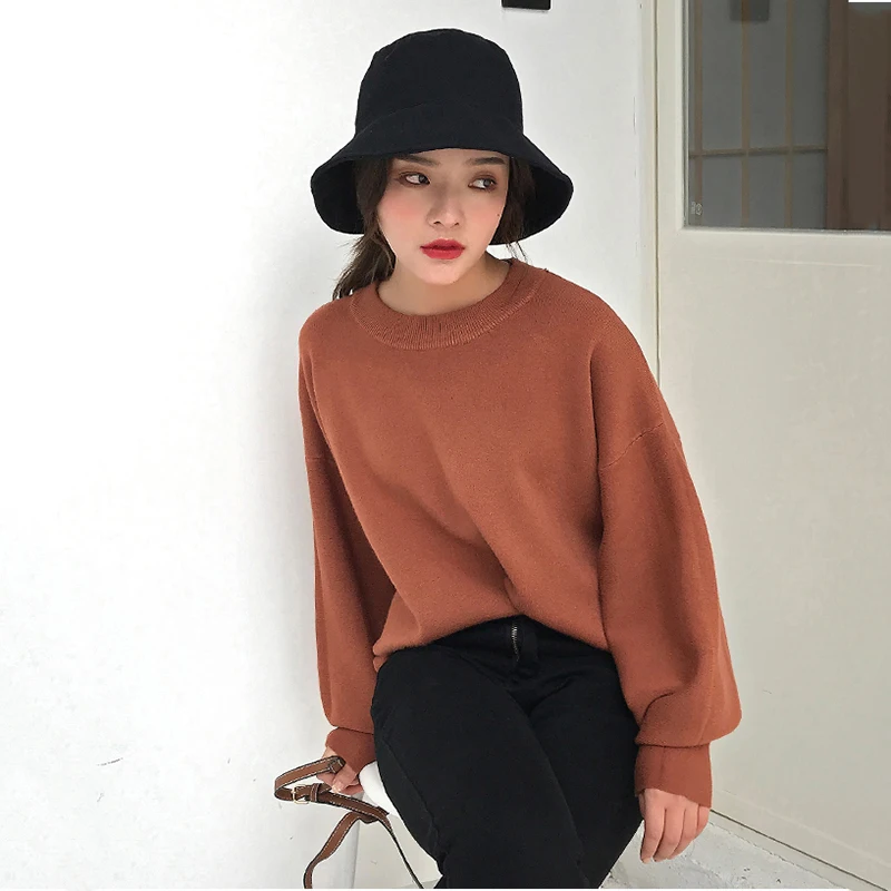 Pull Femme,, зима, осень, большой размер, вязаный кашемировый свитер, женский, рукав-фонарик, базовый, уплотненный, пуловер, C-303