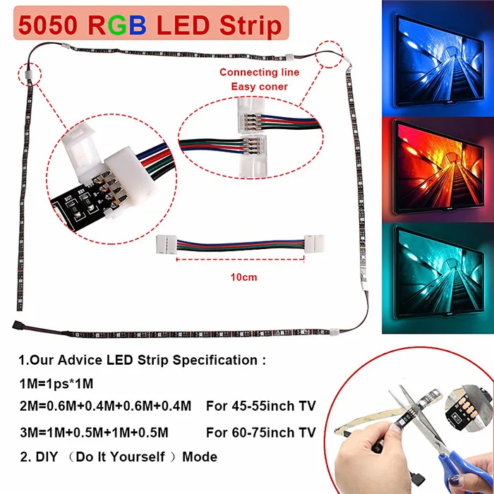 DC5V USB Светодиодная лента 5050 RGB лента с 20key ИК-пультом дистанционного управления музыкой датчик звука 1 м 2 м 3 м DIY Светодиодная лента световой полосы ТВ