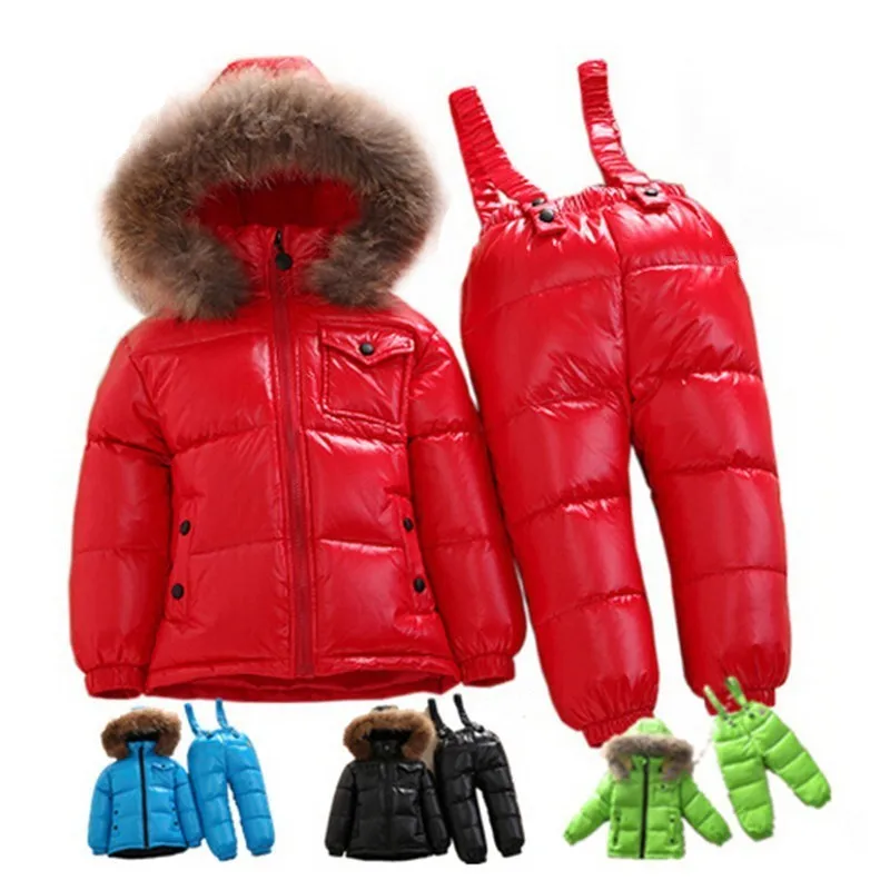 -30 Degrees Winter Ski Jumpsuit Children Clothing sets Boys baby girl clothes Kids Snow Wear Jackets coats Bib pants Waterproof | Детская