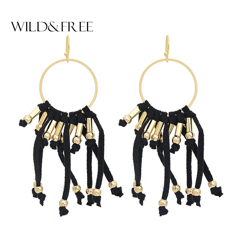 Модные круглые висячие серьги Wild & Free с кисточками для женщин ручная работа