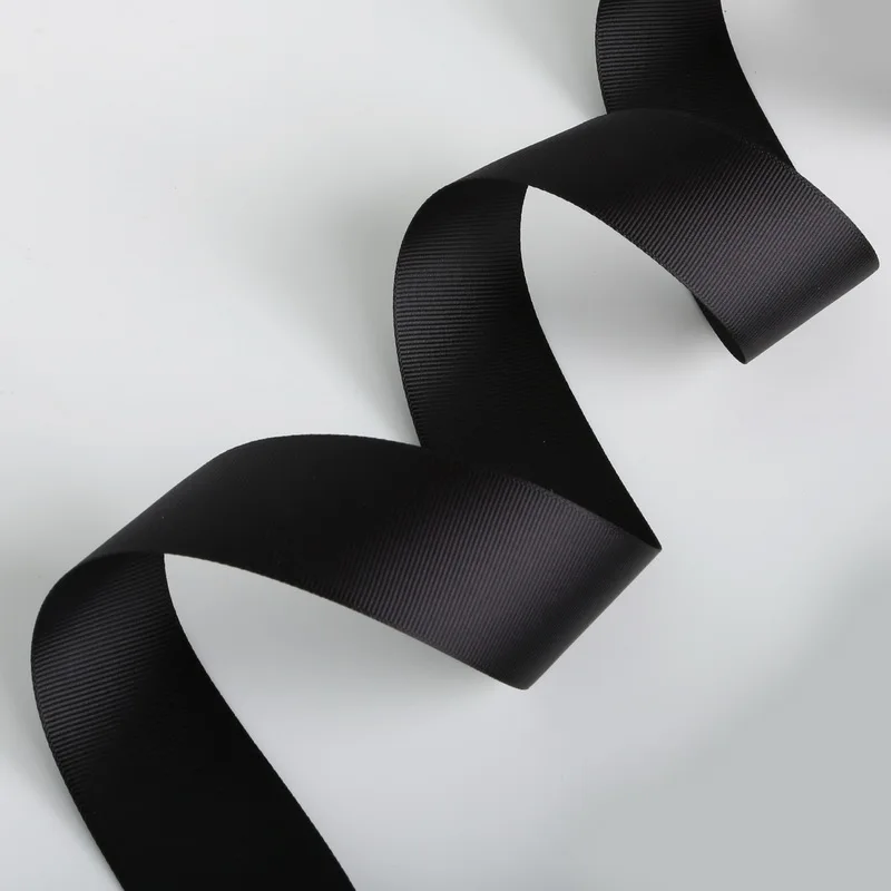 Лента Корсажная черная для упаковки подарков 5 ярдов 7/10/15/20/25/38 мм|grosgrain ribbon|black