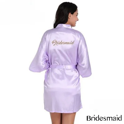 Bridesmaid Халаты для невесты, подружки невесты с золотыми буквами. Халаты для невесты, пижамы, банный халат, ночная рубашка. Женское атласное свадебное кимоно, одежда для сна, готовые халаты - Цвет: Bridesmaid