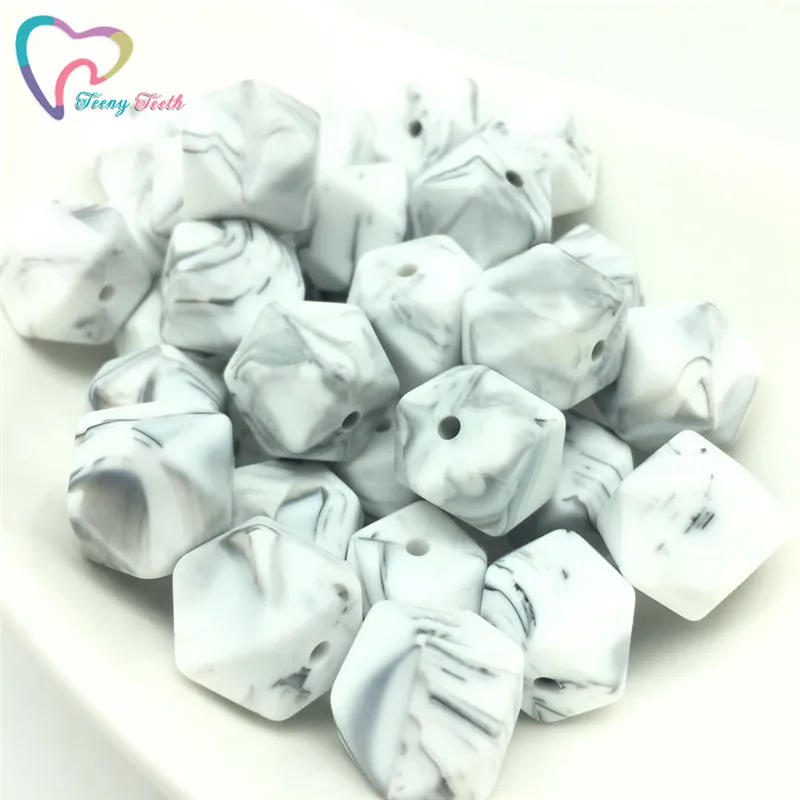 Marble White Teeny teeth 10 шт. 14 мм шестигранные Силиконовые бусы для прорезывания зубов детские DIY игрушечный детский душ подарок ожерелье соска цепь Силиконовые бусы - Цвет: Marble White