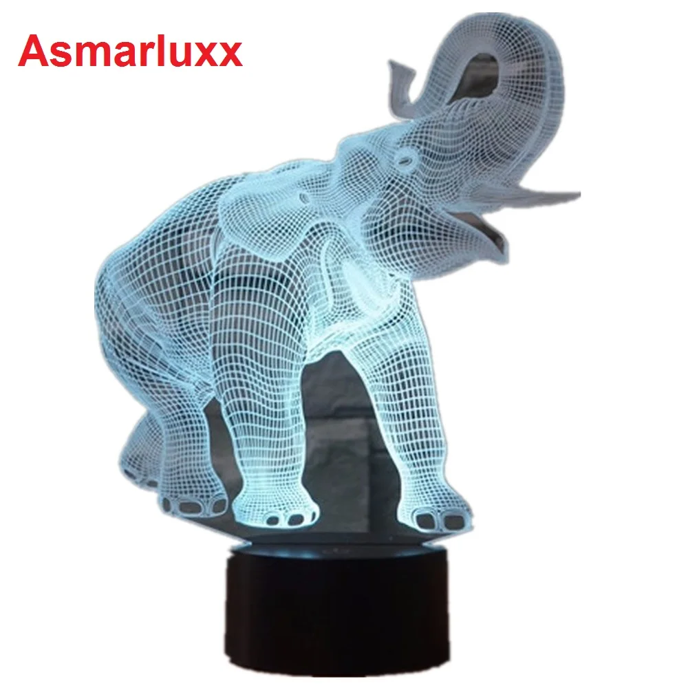 Светодиодная 3d лампа Happy Elephant с изменением цветов ночсветильник USB для спальни