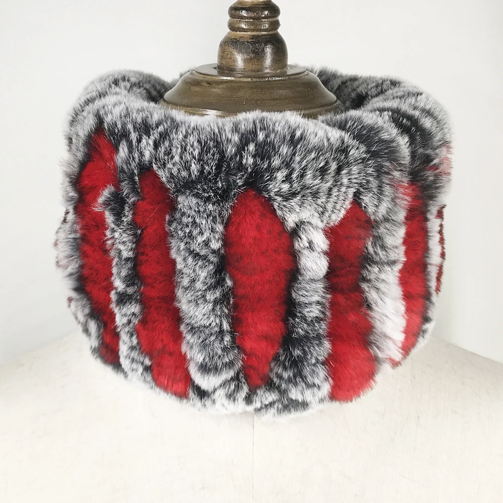 Зимние Настоящий мех кролика кольцо шарф женский вязаный длинный шарфы теплые