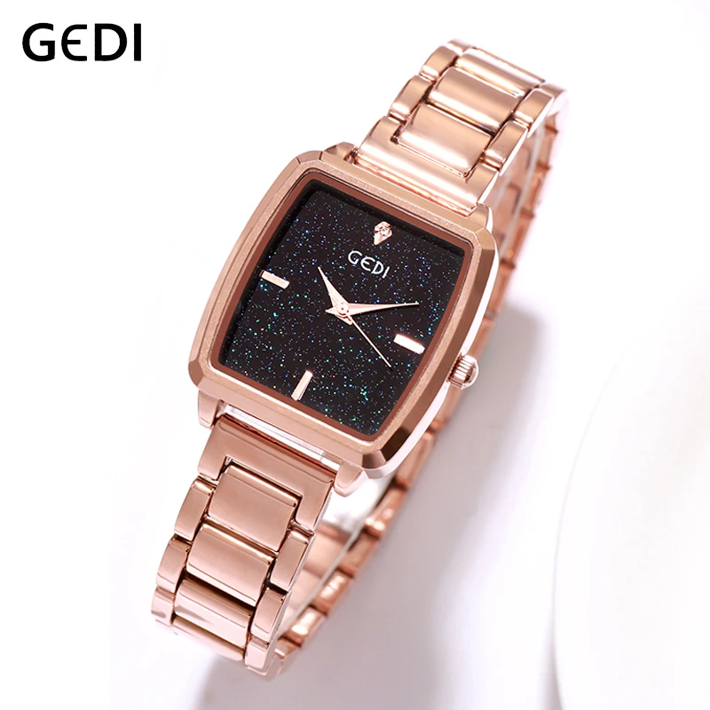 GEDI Элитный БРЕНД Звездное для женщин часы сплав ремешок Rosegold повседневные