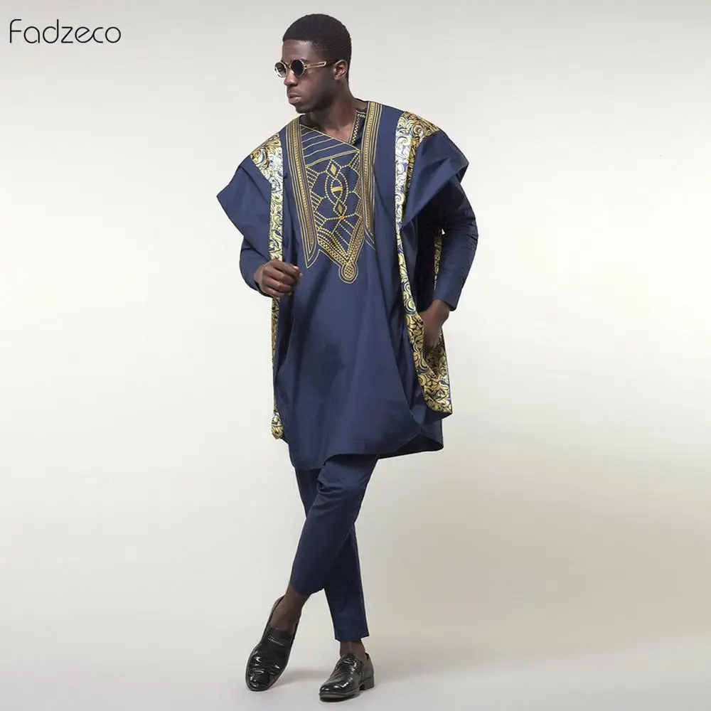 Fadzeco Agbada 2019 Мужская африканская 3 шт размера плюс Дашики вышивка Boubous топы