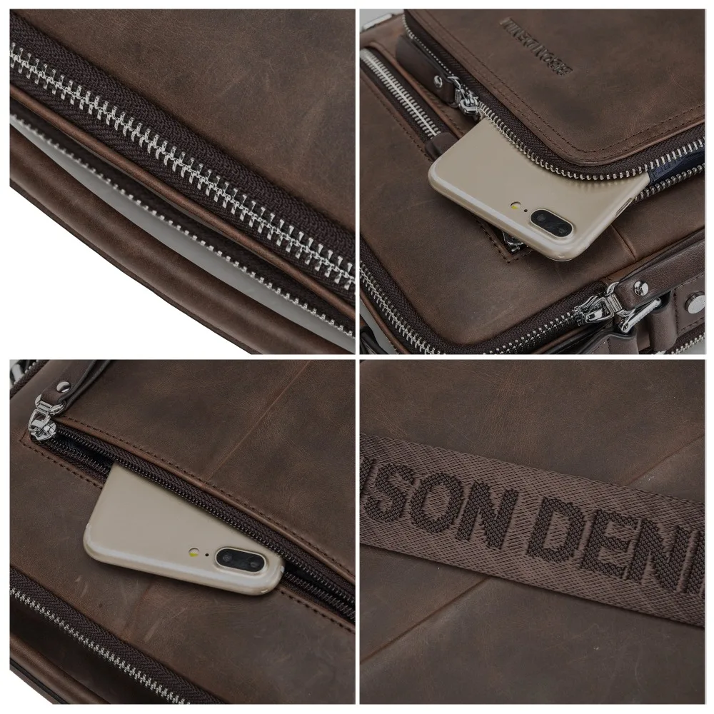 Мужская сумка через плечо BISON DENIM модная деловая из натуральной кожи на молнии для