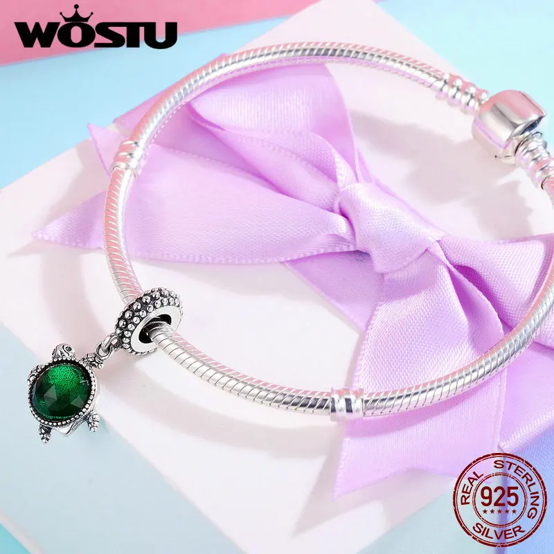 WOSTU 100% 925 пробы серебряные животные Черепаха Приключения Висячие Бусы подходят