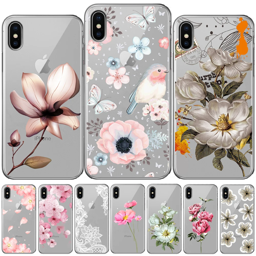 Силиконовый чехол с цветами для iPhone 12 Mini 11 Pro X XS Max XR розами и листьями Apple 8 7 6 6S Plus 5