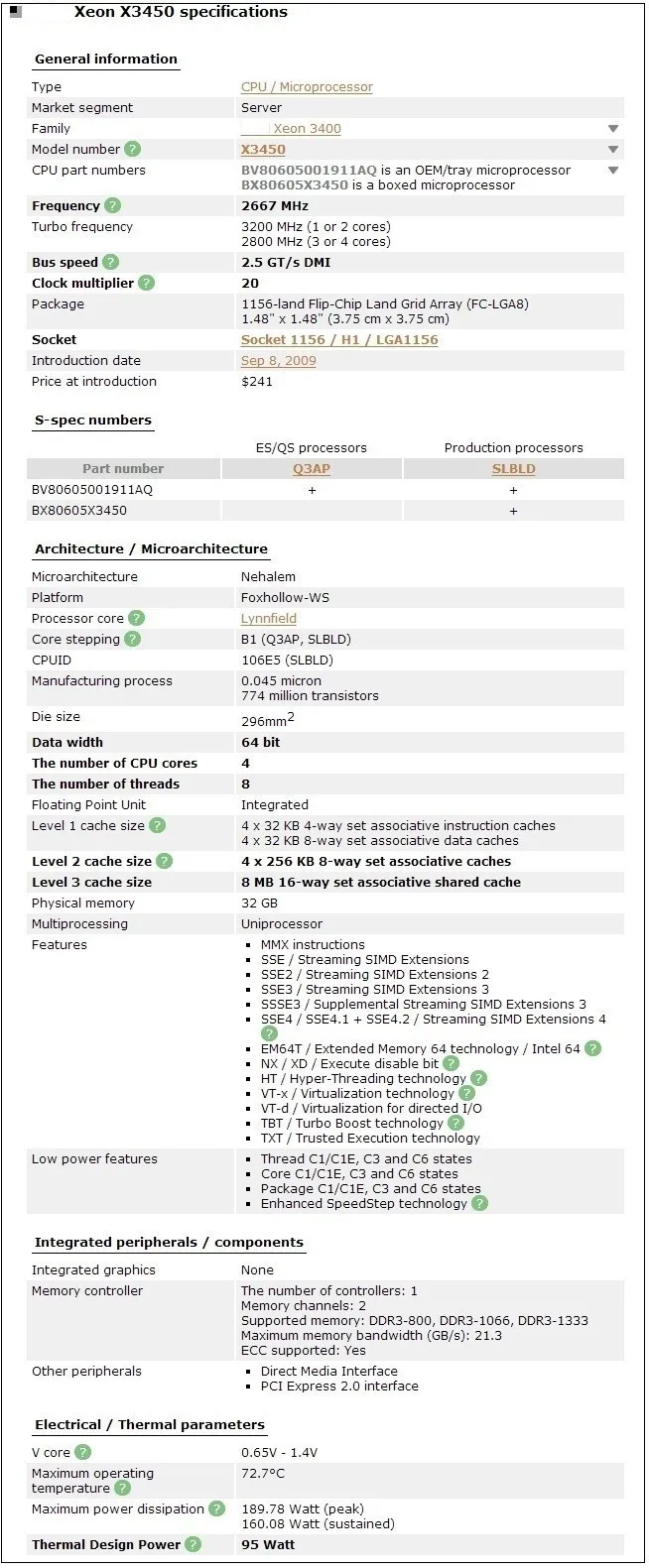 Процессор Intel Xeon X3450 четырехъядерный(8 Мб кэш-памяти, 2,66 ГГц) LGA1156 настольный процессор, правильный настольный процессор, рабочий продаем 3440