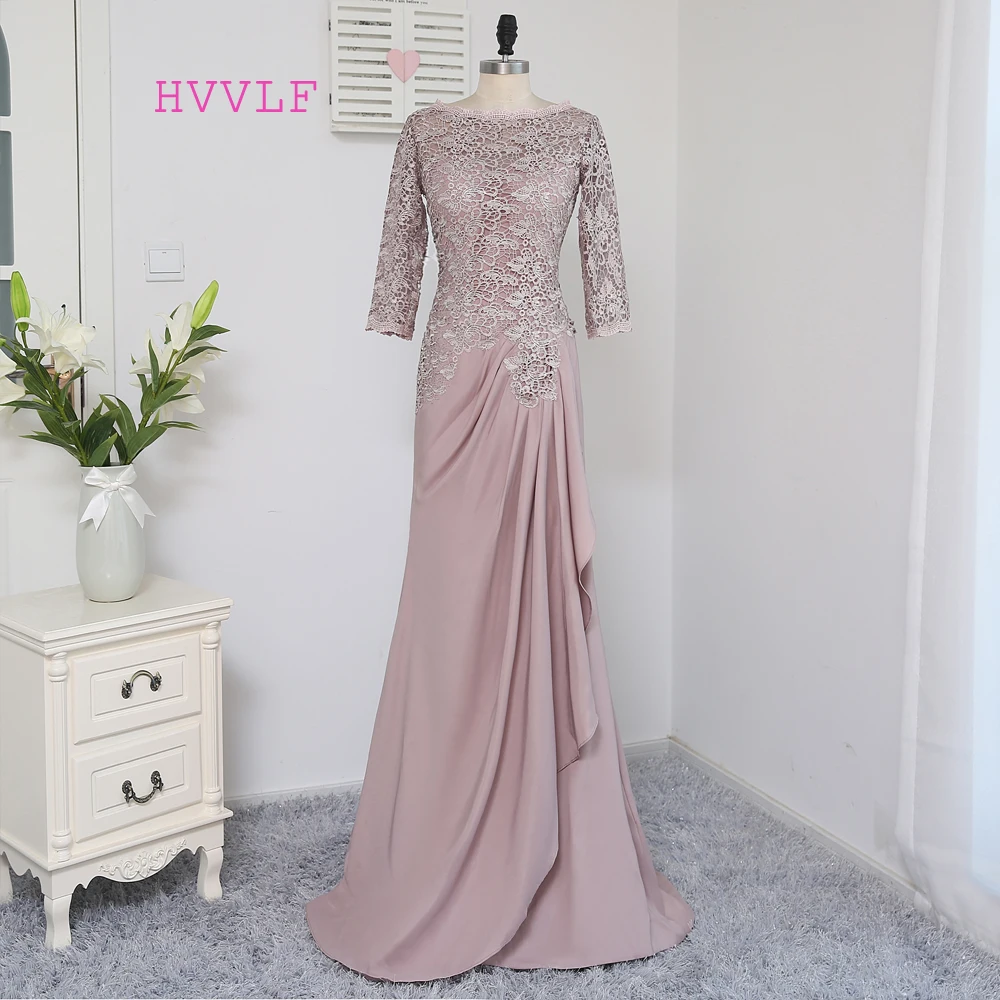 

Plus Size Brown Mother Of The Bride Dresses A-line 3/4 Sleeves Chiffon Lace Wedding Party Dress Mother Dresses For Wedding
