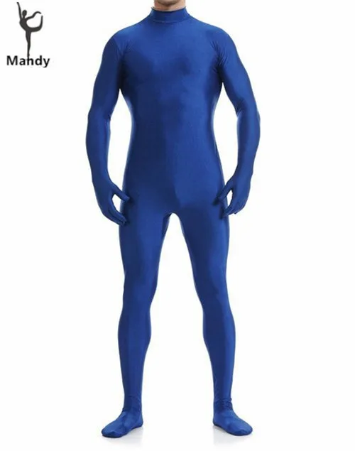 Мужской костюм зентай из черного лайкры и спандекса облегающий на молнии с