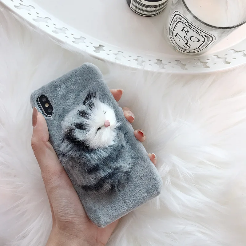 cat 2 Милый декомпрессионный мультяшный мех забавный кот для iPhone 6 6 S plus задний пушистый мягкий ТПУ защитный чехол для телефона плюшевый чехол для телефона оболочка - Цвет: cat 2