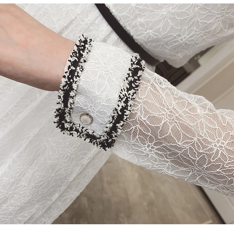 Женская одежда 2018 весна осень лето стиль корейский vestidos черно-белое кружевное