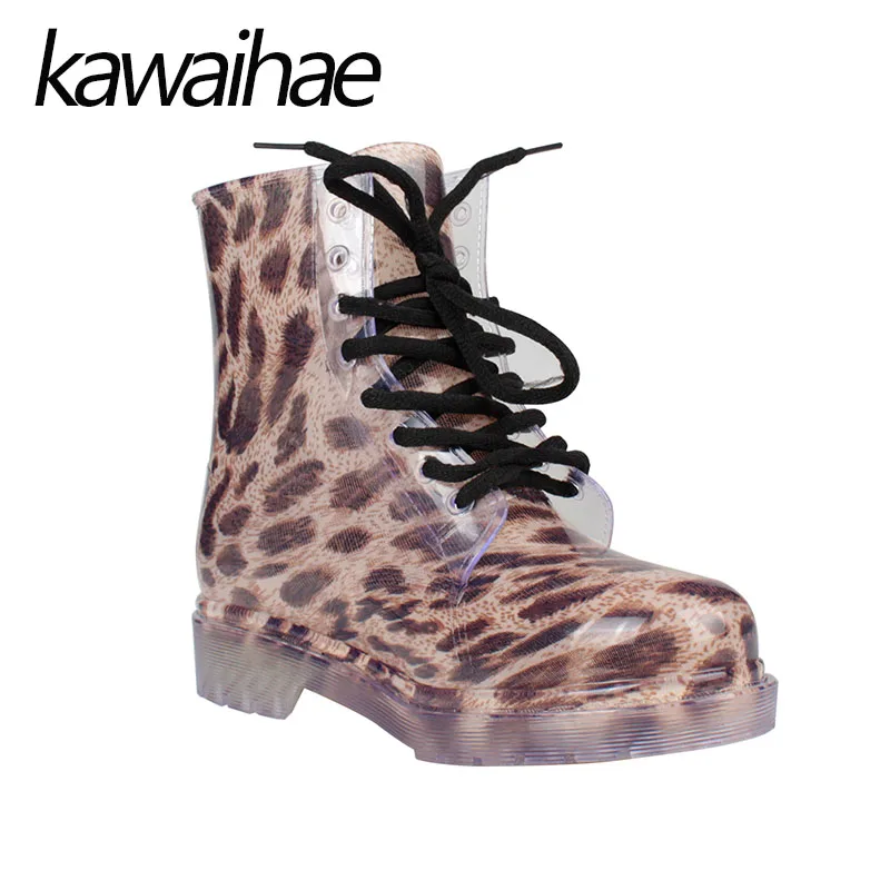 ПВХ Леопардовый Обуви Силконовые Шнурки в Подарок Женская Дождь Сапоги Женские