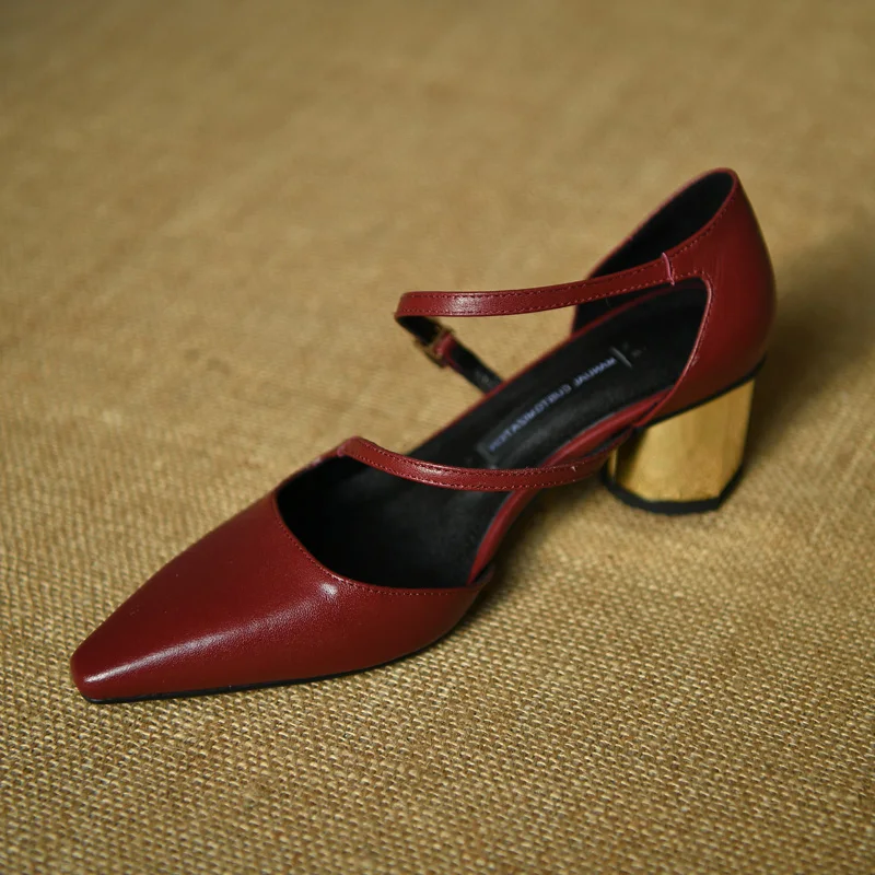 2019 Spring New Shoes Women Covered Heel Buckle Strap Leather High Heels Office Lady Black Pumps | Обувь