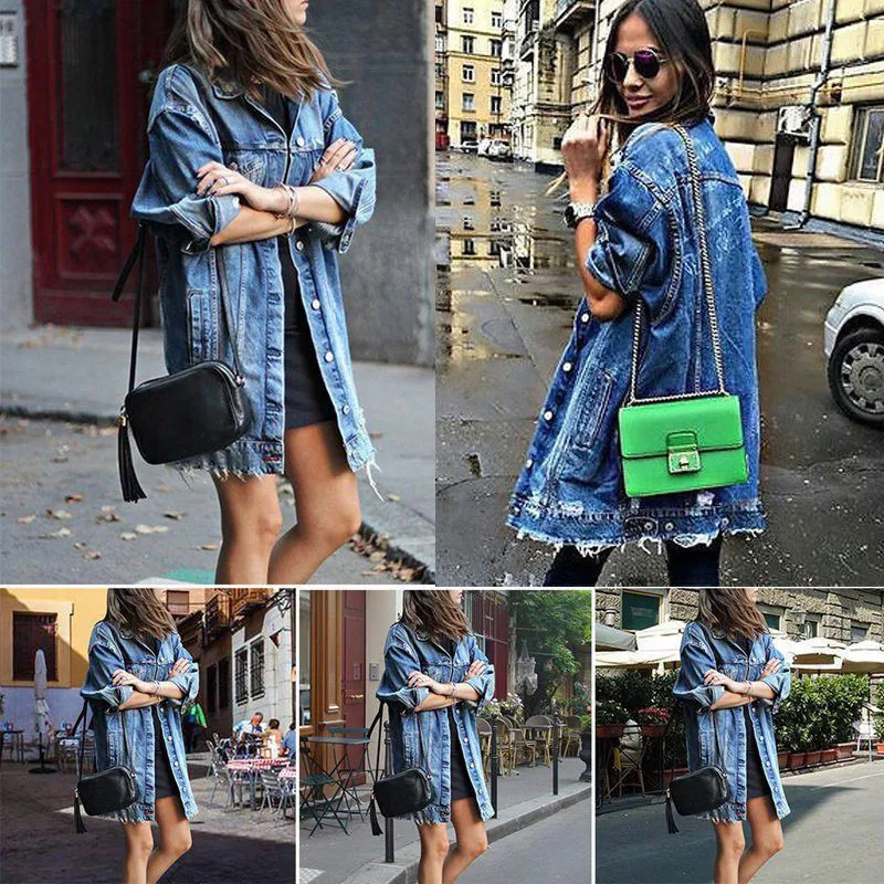 HIRIGIN новейшее женское рваное длинное джинсовое пальто с дырками верхняя одежда