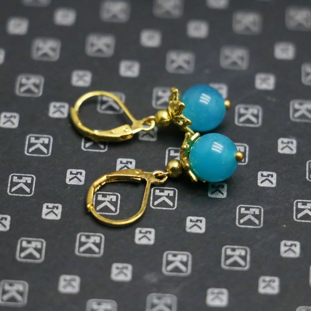 Женские классические серьги-капельки из амазонита и халцедона 8 мм | Украшения