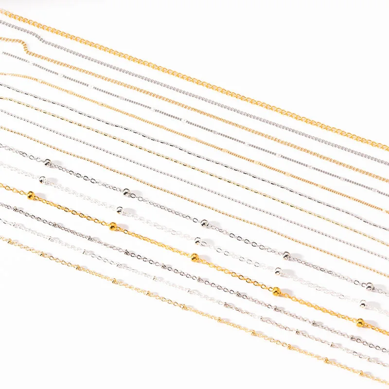 

SEA MEW 1 Meter 1mm 1.5mm 2mm Width Gold/Rhodium/Silver color Chain Long Link Chain Jewelry Chains Findings For Jewelry Making