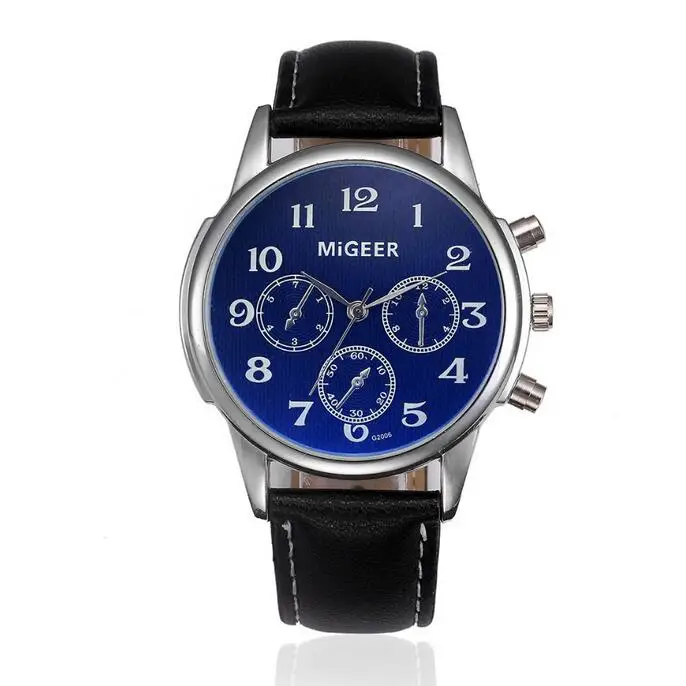 Black-blue Relogio Masculino модные большие циферблат военные кварцевые мужские часы кожаные спортивные часы Роскошные мужские часы Reloj Hombre - Цвет: Black-blue