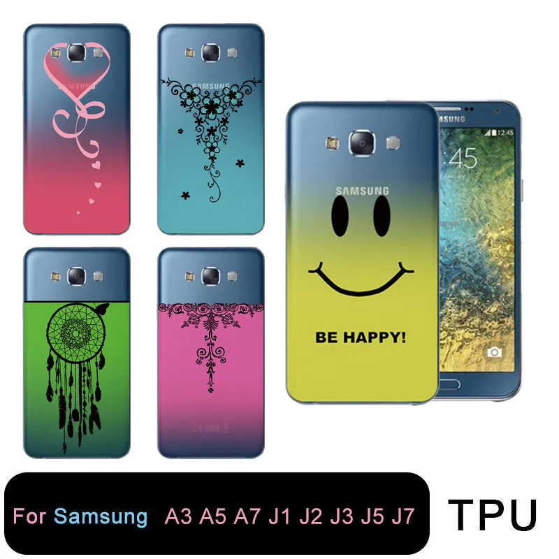 TPU Clear Gradient Phone Case For Samsung Galaxy A3 A5 2016 2015 2017 prime J1 J2 J3 J5 J7 with flower heart smile Free shipping |