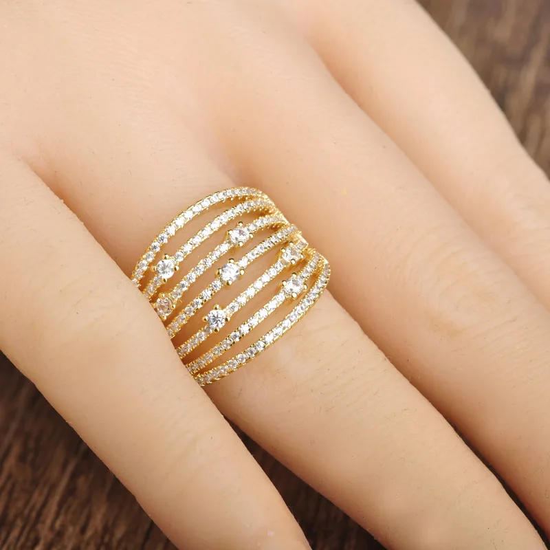 

Madrry New Arrival Zircon Copper Wedding Rings Women Man Gold color Wide Aneis Anillos Anel Bridal Bijoux joyas Bague