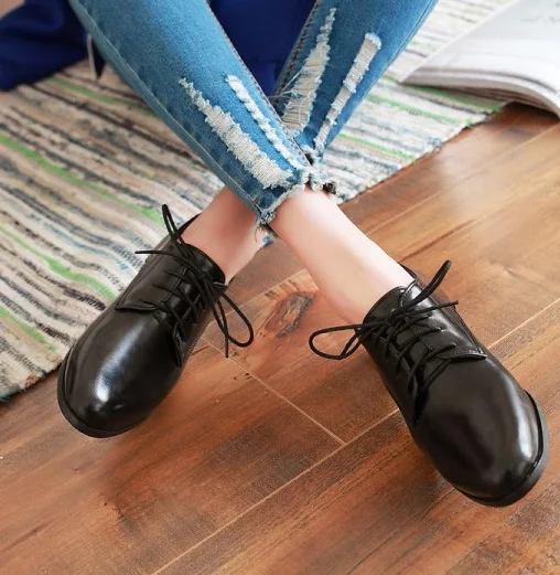Туфли дерби EAGSITY оксфорды для женщин на плоской подошве со шнуровкой и круглым