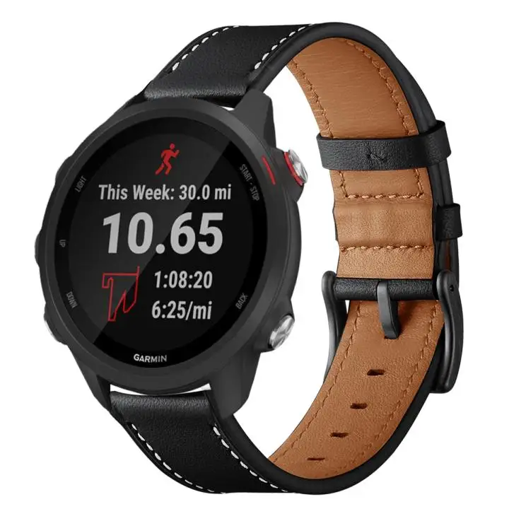 Кожаный ремешок для спортивных смарт часов Garmin Forerunner 245 M Vivoactive 3 4 Music vivomove